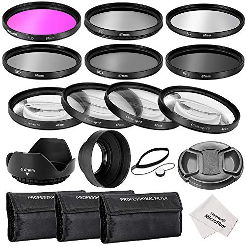 Product Cover Neewer 67MM Complete Lens Filter Accessory Kit: UV,CPL,FLD Filters+Macro Close-up Filters (+1,+2,+4,+10)+ND2,ND4,ND8 Neutral Density Filters+Lens Hood+Lens Cap+Filter Carry Pouch