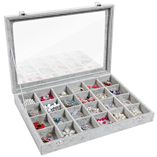Product Cover Valdler Clear Lid 24 Grid Jewelry Tray Showcase Display Storage
