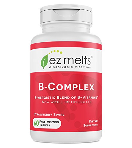 Product Cover EZ Melts B-Complex with Methylcobalamin and Methylfolate, Sublingual Vitamins, Vegan, Zero Sugar, Natural Strawberry Flavor, 60 Fast Dissolve Tablets