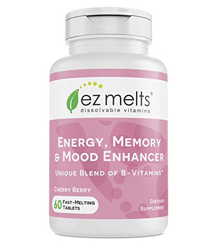 Product Cover EZ Melts Energy Memory & Mood Enhancer, Methylated B-Complex, Sublingual Vitamins, Vegan, Zero Sugar, Natural Cherry Flavor, 60 Fast Dissolve Tablets