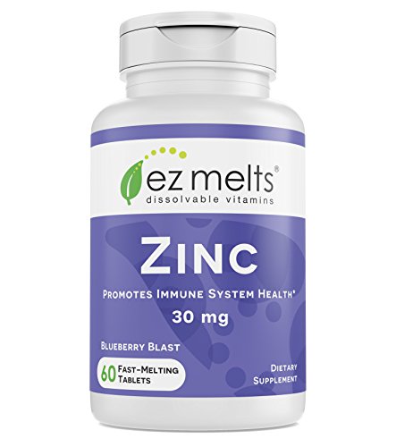 Product Cover EZ Melts Zinc for Immune Support, 30 mg, Sublingual Vitamins, Vegan, Zero Sugar, Natural Blueberry Flavor, 60 Fast Dissolve Tablets