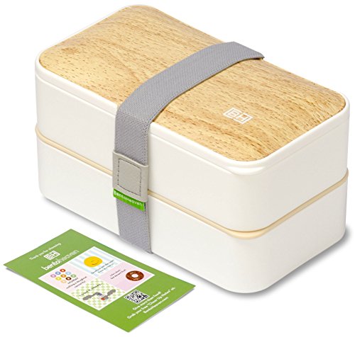 Product Cover BentoHeaven Leakproof Bento Box with Fun Lunch Notes, Cutlery, Chopsticks - Bamboo White