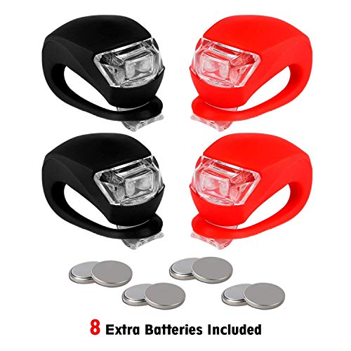 Product Cover REFUN Bicycle Light - Front and Rear Silicone LED Bike Light Set - High Intensity Multi-Purpose Water Resistant Headlight - Taillight for Cycling Safety,Batteries Included,4 Pack