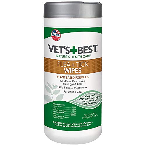 Product Cover Vet's Best Flea and Tick Wipes for Dogs and Cats | Targeted Flea & Tick Application | Multi-Purpose Flea Treatment for Dogs and Cats | 50 Wipes