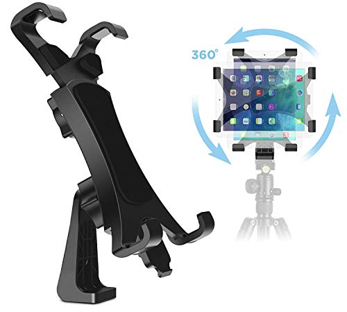 Product Cover IPOW 360 Degree Rotatable Break-Resistant iPad Tripod Mount Adapter, Universal Tablet Clamp Holder Fits Ipad Air, Pro, Mini, Microsoft Surface, Nexus, for Tripod Monopod, Selfie Stick,Tabletop Stand