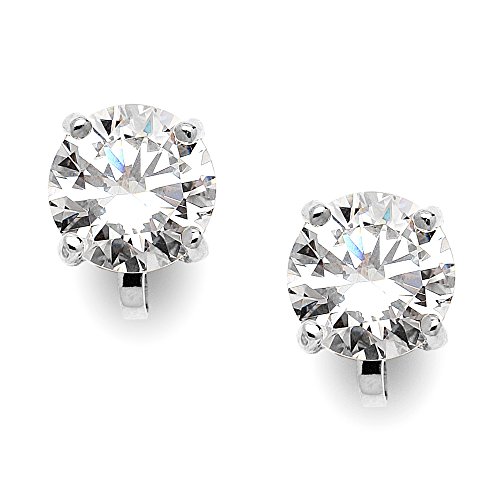 Product Cover Mariell Cubic Zirconia Crystal Wedding Clip On Stud Earrings for Women, 2 Carat 8mm CZ, Platinum Plated