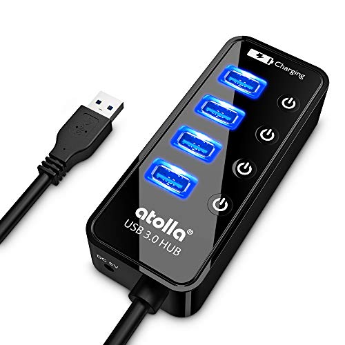 Product Cover USB 3.0 Hub, atolla 4 Ports Super Speed USB 3 Hub Splitter with On Off Switch with 1 USB Charging Port (Cable Length 2 Feet, No AC Adapter) (4-Port hub)