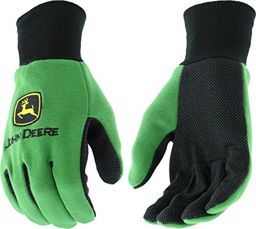 Product Cover West Chester John Deere JD00002 Knit Polyester/Cotton All Purpose Work Gloves with Dotted Palms: Green, Youth, 1 Pair