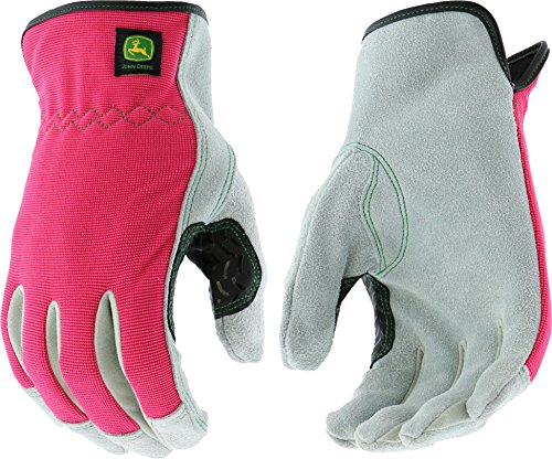 Product Cover West Chester John Deere JD00016 Split Cowhide Leather Palm Work Gloves: Pink, Women's Small/Medium, 1 Pair
