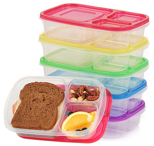 Product Cover Qualitas Products Premium Kids Bento Boxes - 3 Compartments, 5 Bento Box Microwave Safe Lunch & Leftover Containers Set for Kids and Adults - Made From US FDA Approved Food Grade Plastic