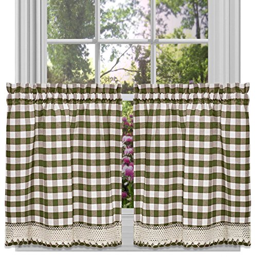 Product Cover GoodGram Buffalo Check Plaid Gingham Custom Fit Farmhouse Café Styled Window Tier Curtain Treatments - Assorted Colors & Sizes (Sage Green, 36 in. Length)