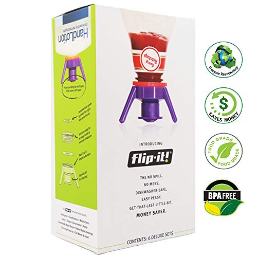 Product Cover Flip-it! Bottle Emptying Kit - Super Deluxe - Flip Bottle Upside Down To Get Every Last Drop Out of Honey, Ketchup, Condiments and Beauty Products With Flip-It! | 6 pack - BPA Free - Dishwasher Safe