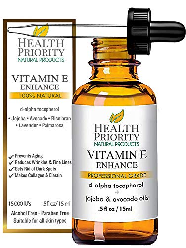 Product Cover 100% All Natural & Organic Vitamin E Oil For Your Face & Skin - 15,000/30,000 IU - Reduces Wrinkles, Lightens Dark Spots, Heals Stretch Marks & Surgical Scars. Best Treatment for Hair, Nails, Lips.