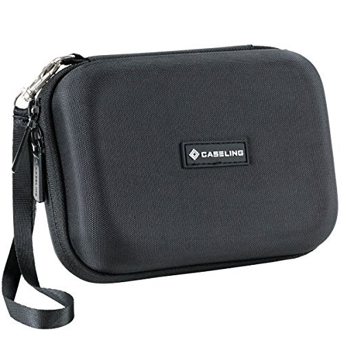 Product Cover Caseling Hard Carrying GPS Case for up to 5-inch Screens. for Garmin Nuvi, Tomtom, Magellan, GPS - Mesh Pocket for USB Cable and Car Charger - Black