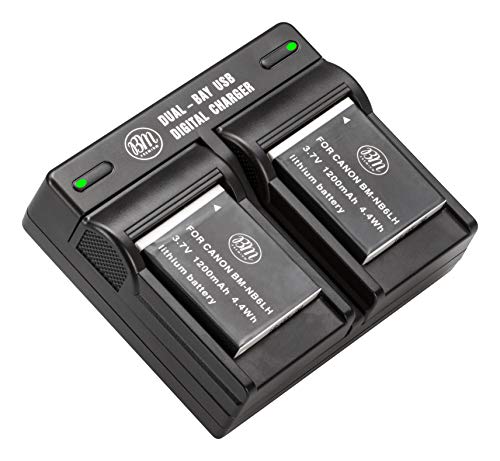 Product Cover BM 2 Pack NB-6L, NB-6LH Batteries and Dual Battery Charger for Canon PowerShot S120, SX170, SX260, SX280, SX500, SX510, SX520, SX530, SX540, SX600, SX610, SX700, SX710, ELPH 500, D10, D20, D30 Camera
