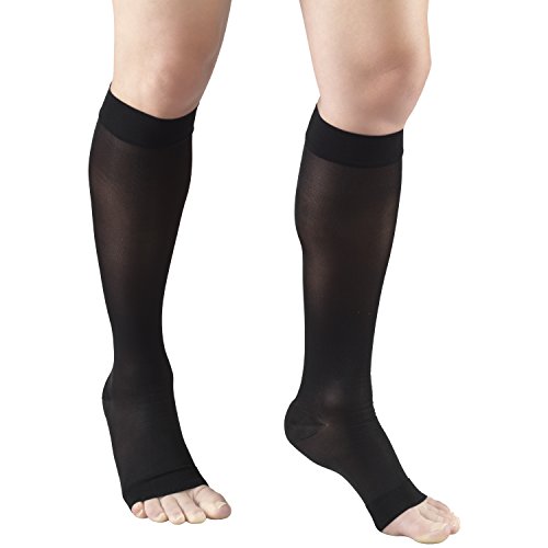 Product Cover Truform Sheer Compression Stockings, 15-20 mmHg, Women's Knee High Length, Open Toe, 20 Denier, Black, Large