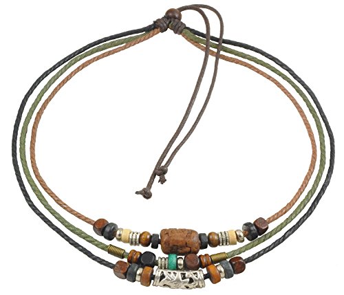 Product Cover Ancient Tribe Unisex Adjustable Hemp Cords Wood Beads Beaded Surfer Choker Necklace