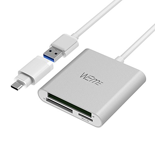 Product Cover Compact Flash CF Card Reader, WEme Aluminum Multi-in-1 USB 3.0 Micro SD Card Reader with 2-in-1 Type C Adapter for PC, Mac, Macbook Mini, USB C Devices, Support Sandisk/ Lexar UHS, SDHC Memory Card