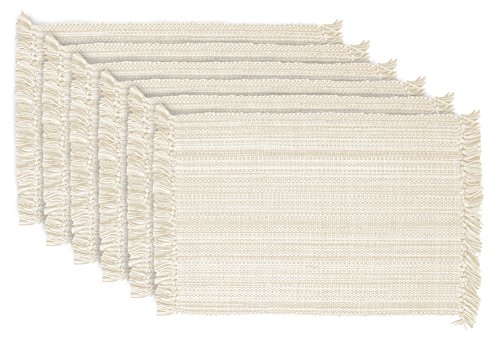 Product Cover DII Tonal Fringe Placemat, Set of 6, Variegated Off White - Perfect for Fall, Thanksgiving, Dinner Parties, Weddings, Showers and Everyday Use