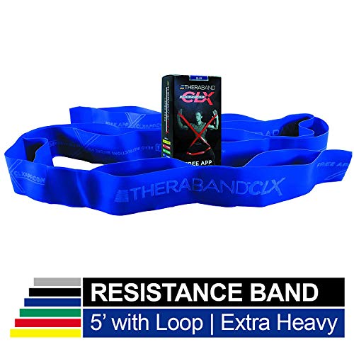 Product Cover TheraBand CLX Resistance Band with Loops, Fitness Band for Home Exercise and Workouts, Portable Gym Equipment, Best Gift for Athletes, Individual 5 Foot Band, Blue, Extra Heavy, Intermediate Level 2