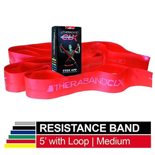Product Cover TheraBand CLX Resistance Band with Loops, Fitness Band for Home Exercise and Full Body Workouts, Portable Gym Equipment, Best Gift for Athletes, Individual 5 Foot Band, Red, Medium, Beginner Level 3