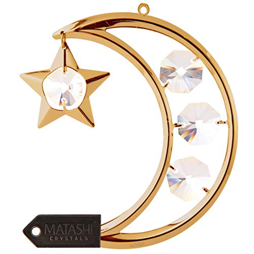 Product Cover 24K Gold Plated Moon & Star Ornament Made with Genuine Matashi Crystals