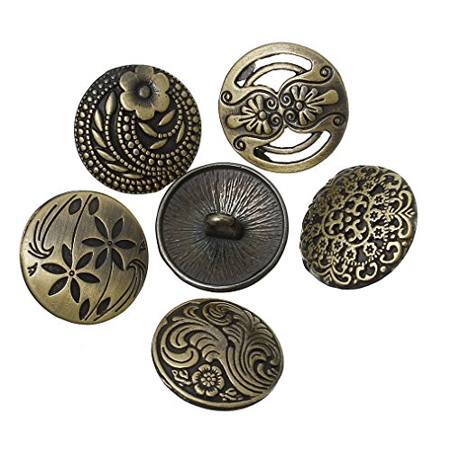 Product Cover Souarts Pack of 30pcs Mixed Antique Bronze Color Round Shape Pattern Engraved Metal Buttons