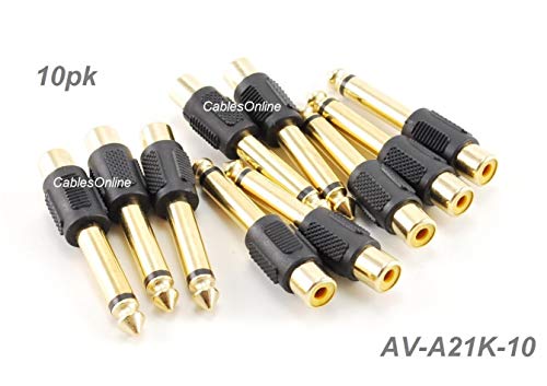 Product Cover CablesOnline , 10-PACK RCA Female Jack to 6.35mm (1/4inch) Mono Male Plug Audio Adapter, Gold Plated, AV-A21K-10