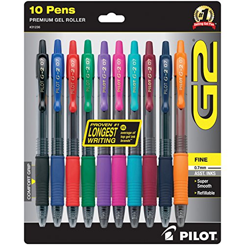 Product Cover PILOT G2 Premium Refillable & Retractable Rolling Ball Gel Pens, Fine Point, Assorted Color Inks, 10-Pack (31236)