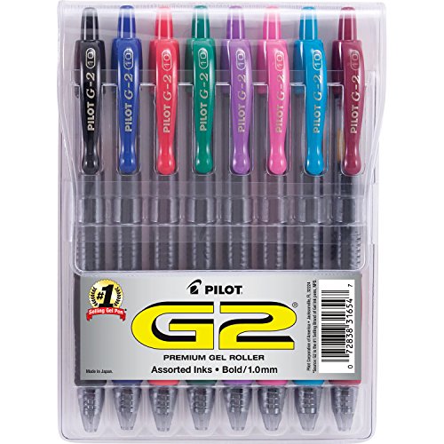 Product Cover PILOT G2 Premium Refillable & Retractable Rolling Ball Gel Pens, Bold Point, Assorted Color Inks, 8-Pack Pouch (31654)