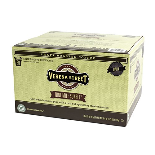 Product Cover Verena Street Single Cup Pods (80 Count) Dark Roast Coffee, Nine Mile Sunset, Rainforest Alliance Certified Arabica Coffee, Compatible with Keurig K-cup Brewers