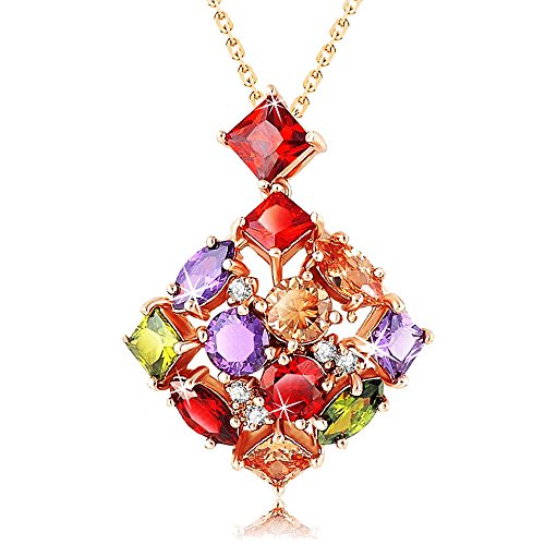 Product Cover Yellow Chimes Multi-Color Sparkling Square Swiss Cubic Zirconia 18K Gold Plated Pendant for Girls and Women