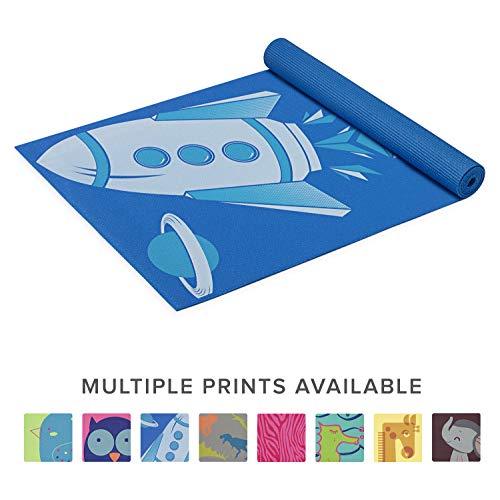 Product Cover Gaiam Kids Yoga Mat Exercise Mat, Yoga for Kids with Fun Prints - Playtime for Babies, Active & Calm Toddlers and Young Children, Blue Rocket, 3mm