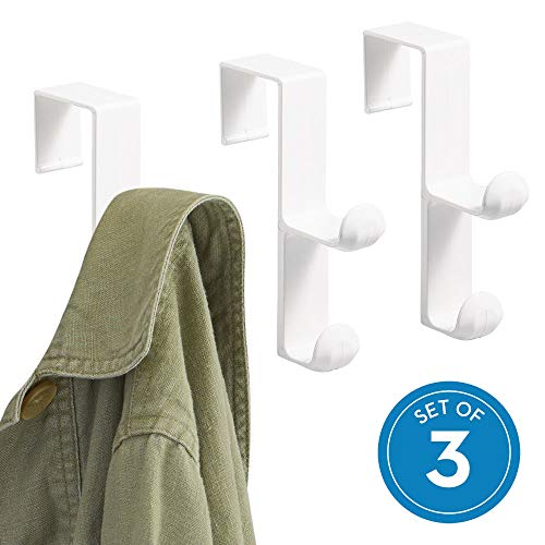 Product Cover iDesign Over the Door Plastic Dual Hook Hanger for Coats, Jackets, Hats, Robes, Towels, Ideal for Bathroom, Bedroom, Mudroom, Set of 3, White