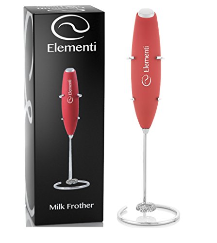 Product Cover Elementi Milk Frother with Stainless Steel Whisk & Stand - Handheld Battery-Operated Drink Mixer, Coffee Frother, Milk Foamer, Cappuccino Maker, Great for Bulletproof Coffee, MCT Oil & Matcha Latte