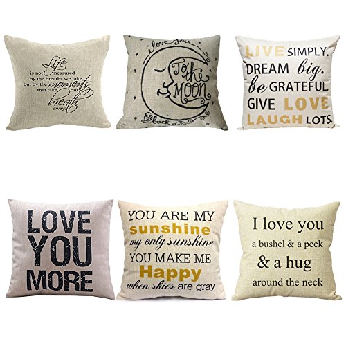 Product Cover WUWE Cotton Linen Square Vintage Throw Pillow Case Shell Decorative Cushion Cover Pillowcase LOVE series (pack of six)