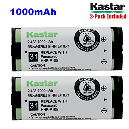 Product Cover Kastar HHR-P105 Battery (2-Pack), Type 31, NI-MH Rechargeable Cordless Telephone Battery 2.4V 1000mAh, Replacement for Panasonic HHRP105 HHR-P105 HHRP105A HHR-P105A KX242 KX-242 KX2420 KX-2420 KX2421 KX-2421 KX2422 KX-2422 KXTG5779 KX-TG577