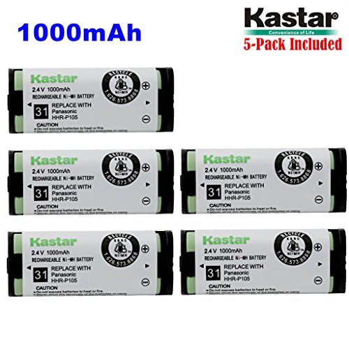 Product Cover Kastar HHR-P105 Battery (5-Pack), Type 31, NI-MH Rechargeable Cordless Telephone Battery 2.4V 1000mAh, Replacement for Panasonic HHRP105 HHR-P105 HHRP105A HHR-P105A KX242 KX-242 KX2420 KX-2420 KX2421 KX-2421 KX2422 KX-2422 KXTG5779 KX-TG577