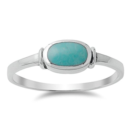 Product Cover Women's Simple Simulated Turquoise Unique Ring New .925 Sterling Silver Band Size 8