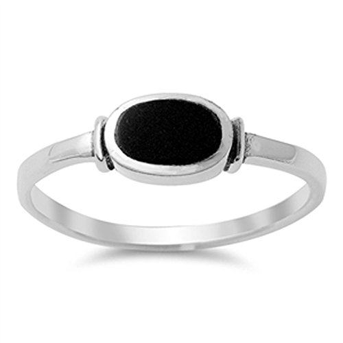Product Cover Women's Simple Simulated Black Onyx Unique Ring New .925 Sterling Silver Band Size 10
