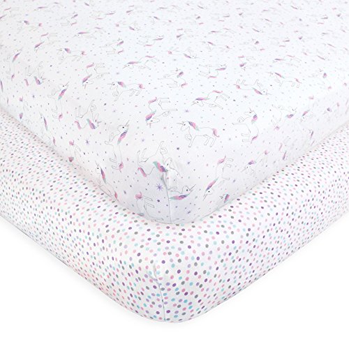 Product Cover Hudson Baby Cotton Fitted Crib Sheets, 2 Pack, Unicorn, One Size