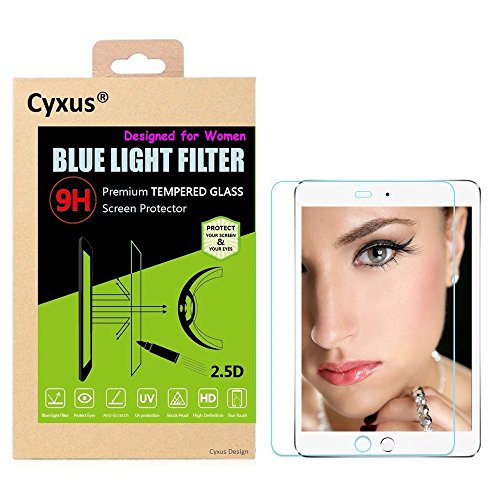 Product Cover Cyxus [Sleep Better] UV Filter 9H Hardness Premium Tempered Glass Blue Light Blocking Ray Block Screen Protector for Apple iPad Air 1/2 (iPad 5 / iPad 6) Great for Women & Kids