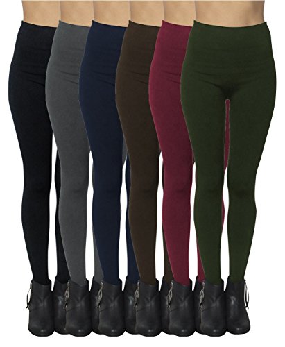 Product Cover 6 Pack Seamless Fleece Lined Leggings for Women - Winter, Workout & Everyday Use - One Size (Multi Color)