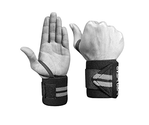 Product Cover Elastic Wrist Wraps - 18 Inch Pair for Fitness, Powerlifting, Bodybuilding, Weight Lifting, Cross-Training Wrist Supports for Weight Training - with Hook and Loop Grip