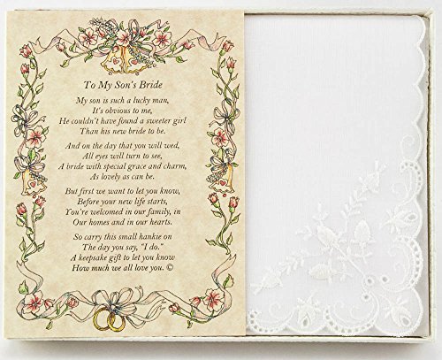 Product Cover Wedding Handkerchief Poetry Hankie (Groom's Mother to Bride) White, Lace Embroidered Bridal Keepsake, Beautiful Poem | Long-Lasting Memento for the Bride | Includes Gift Storage Box
