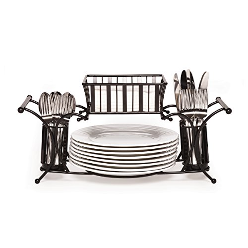 Product Cover Gourmet Basics by Mikasa 5154842 Metal Hostess Flatware Napkin and Plate Tabletop Buffet Picnic Caddy, Band and Stripe