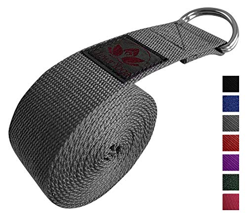Product Cover Clever Yoga 8-Foot Yoga Strap Made with The Best, Durable Cotton - Comes with Our Special Namaste (Dark Gray)