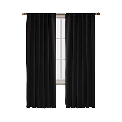 Product Cover Deconovo Black Blackout Curtains 84 Inch Long Back Tab and Rod Pocket Blackout Curtain Panels for Living Room 2 Panels 52x84 Inch