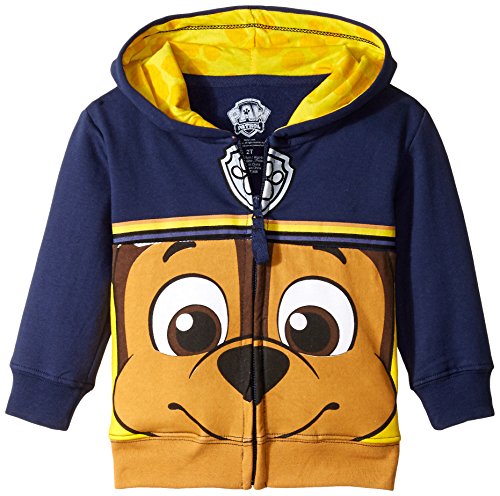 Product Cover Nickelodeon Toddler Boys' Paw Patrol Character Big Face Zip-Up Hoodies, Chase Navy, 3T