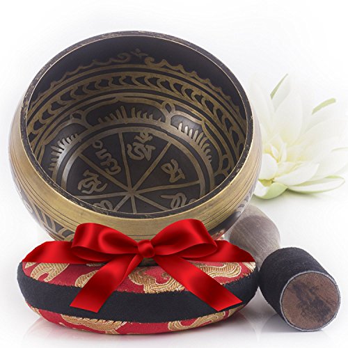 Product Cover Silent Mind ~ Tibetan Singing Bowl Set ~ Antique Design ~ With Dual Surface Mallet and Silk Cushion ~ Promotes Peace, Chakra Healing, and Mindfulness ~ Exquisite Gift
